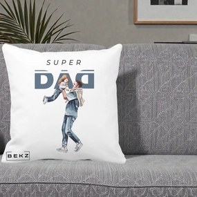 Cadou pentru Tata - Perna Personalizata Super DAD Tata si Fiica, 40x40 cm, Alba Mata, Husa Detasabila, Perna Inclusa, BEKZ®
