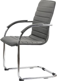 Scaun pentru așteptare gri OFF 835 din piele ecologică și cadru metalic cromat cu brațe