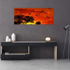 Tablou cu păsări în apus de soare (120x50 cm)