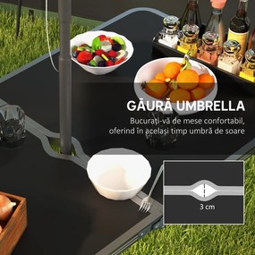 Outsunny Set Masă de Camping Pliabilă cu 4 Scaune, Masă de Picnic Reglabilă pe Înălțime, 4 Bănci și Orificiu pentru Umbrelă, din Aluminiu, pentru Picnic, Mare, Grădină, Negru | Aosom Romania