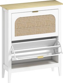 HOMCOM Dulap de pantofi subțire în stil Boho cu 2 sertare rabatabile, pentru 14 perechi de pantofi, Alb | Aosom Romania