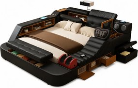 MOBLUX77 Premium 180x200 cm Black Left Chaise – Pat Inteligent Premium cu Proiector, Vibromasaj, Boxe Bluetooth, Încărcare Wireless și Spații Multiple de Depozitare