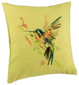 Perna Decorativa, Model Watercolor Birds, 40x40 cm, Verde, Husa Detasabila, Burduf