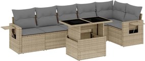 vidaXL Set canapele de grădină, 7 piese, cu perne, bej, poliratan