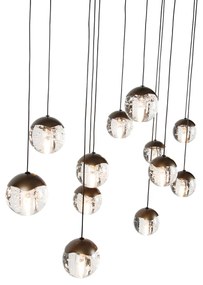 Lampă pendant de design bronz închis cu sticlă transparentă 12 lumini - Inge