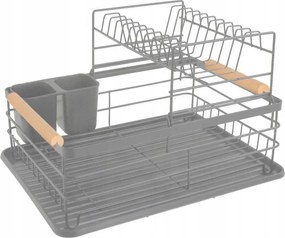 Resigilat: Uscator de vase pe 2 nivele Kinghoff KH 1797, Suport pentru ustensile, Gri