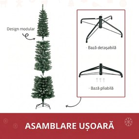 HOMCOM Brad de Crăciun Slim cu 624 Ramuri, Bază Pliabilă, Plastic și Metal, 56x56x225 cm, Verde | Aosom Romania