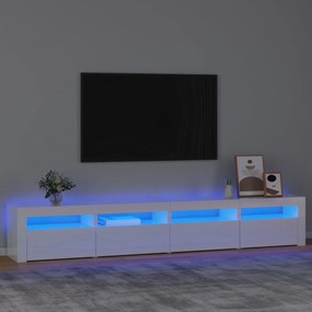 Comoda TV cu lumini LED, alb extralucios, 240x35x40cm 1, Alb foarte lucios, 240 x 35 x 40 cm