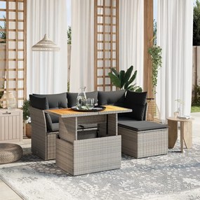 3270808 vidaXL Set mobilier grădină cu perne, 6 piese, gri, poliratan