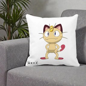 Perna Personalizata Meowth Pokemon, 40x40 cm, Alba Mata, Husa Detasabila, Perna Inclusa, BEKZ®