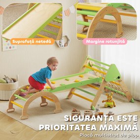 AIYAPLAY Set de Joacă pentru Copii 5 în 1 cu Triunghi, Perete Neted și Arc, din Lemn de Plop și Pin, 191.5x74.5x63 cm | Aosom Romania