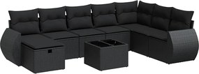 vidaXL Set mobilier de grădină cu perne, 9 piese, negru, poliratan