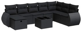 3325641 vidaXL Set mobilier de grădină cu perne, 9 piese, negru, poliratan