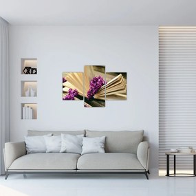 Tablou cu carte și floare violetă (90x60 cm)