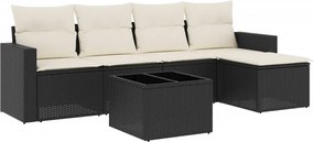 vidaXL Set mobilier de grădină cu perne, 6 piese, negru, poliratan