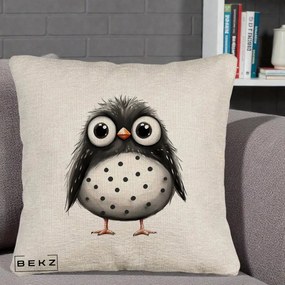 Perna Decorativa Bufnita Neagra cu Buline Albe, 40x40 cm, Bej Canapea, Husa Detasabila, Perna Inclusa, BEKZ®
