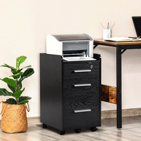 HOMCOM Dulap Portadocumente din Lemn cu 3 Sertare cu Chei de Securitate și 5 Roți, 39.2x40x65.4 cm, Negru | Aosom Romania