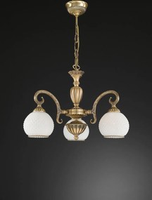 Candelabru cu 3 brate clasic design italian din alama, sticla 8400 RA-L. 8400/3