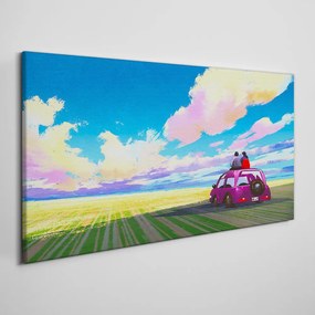 Tablou canvas luncă mașină cer cuplu
