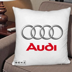 Perna Personalizata cu emblema Audi, 40x40 cm, Alb Pufos, Husa Detasabila, Perna Inclusa, BEKZ®