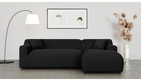 Colțar negru cu tapițerie din catifea reiată (cu colț pe partea dreaptă, cu șezlong) Martin – Ropez