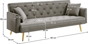 Canapea extensibilă, gri-maroniu Taupe/gold crom-auriu, ALISIA
