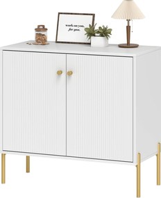 HOMCOM Bufet pentru living, mobilier de depozitare cu uși canelate duble, poliță reglabilă, picioare din oțel, 80 x 39,1 x 76 cm, alb | Aosom Romania