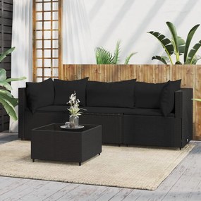 319783 vidaXL Set mobilier relaxare grădină 4 piese cu perne poliratan negru