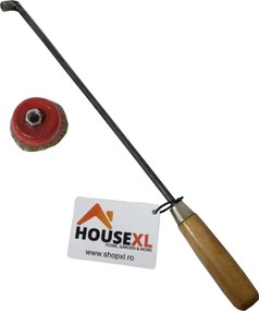 Perie pentru gratar premium HouseXL™ Grill Brush, Cu cap de bormasina, Lungime 50 cm, Diametru 8 cm, Maner din lemn, Produsa in Romania, Natur