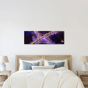 Tablou cu o interesecție mare noapte (cu ceas) (90x30 cm)