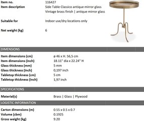 Masuta laterala design LUX cu blat din oglinda antic Classico