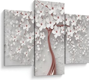 Tablou - Imaginea copacului alb cu flori albe, rosegold (90x60 cm)
