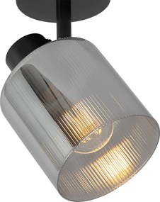 Spot de tavan Art Deco negru cu sticlă fumurie reglabil - Laura