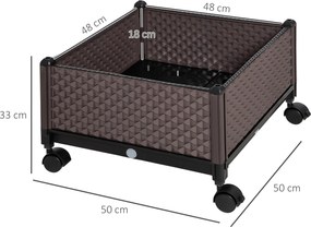 Outsunny Jardinieră din plastic cu roți și orificii de drenaj pentru cultivarea plantelor în exterior 50x50x33 cm Marrón | Aosom Romania