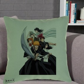 Perna Personalizata Bleach Grup Complet Ichigo si Prietenii, 40x40 cm, Verde, Husa Detasabila, Perna Inclusa, BEKZ®