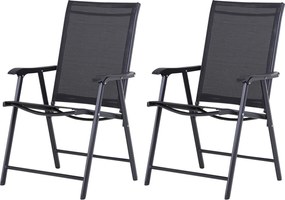 Outsunny Set 2 Scaune de Grădină Pliabile cu Brațe, Scaune pentru Prânz de Exterior din Metal și Texteline, pentru Terasă, Balcon, Curte, Interior și Exterior, 58x64x94cm, Negru | Aosom Romania