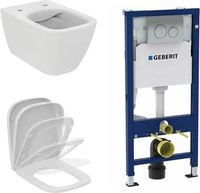Set vas wc suspendat Ideal Standard I.life B alb cu capac si rezervor cu cadru incastrat si clapeta