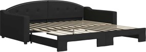 vidaXL Pat de zi cu extensie, negru, 100x200 cm, textil