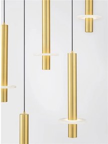 Lustra cu 7 Pendule tub subtire aluminiu auriu si alabastru LED NOEMI