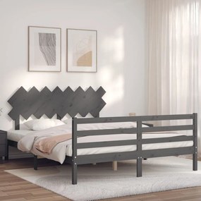 3195298 vidaXL Cadru de pat cu tăblie, gri, 160x200 cm, lemn masiv