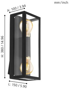 Eglo 98273 - Aplică perete exterior ALAMONTE 2xE27/60W/230V IP44