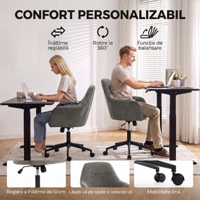 HOMCOM Scaun de Birou Rotativ din Chenille cu înălțime Reglabilă, Gri | Aosom Romania