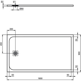 Cadita dus compozit 160x90 cm Ideal Standard Ultra Flat S, alb Alb, 1600x900 mm