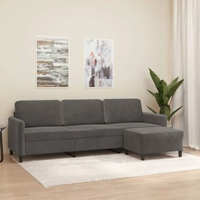 3153578 vidaXL Canapea cu 3 locuri și taburet, gri închis, 210 cm, catifea