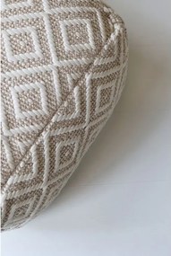 Puf pătrat din bumbac și fibre reciclate, crem, cu romburi în relief, 35 x 50 x 50 cm, „Lounge”