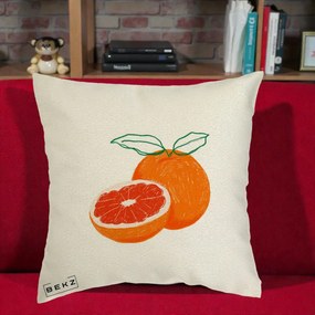 Perna Decorativa Grepfrut Citrus, 40x40 cm, Ecru, Husa Detasabila, Perna Inclusa, BEKZ®