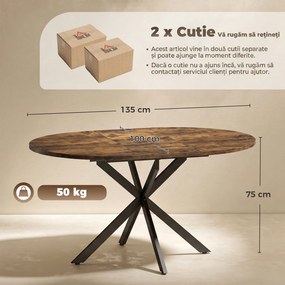 HOMCOM Masă de Sufragerie Extensibilă pentru 4-6 Persoane, 100-135cm, Maro Rustic | Aosom Romania