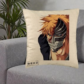 Perna Personalizata Bleach Ichigo Masca Hollow, 40x40 cm, Bej, Husa Detasabila, Perna Inclusa, BEKZ®