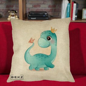 Perna Personalizata Dinozaur Bland Coroana Kawaii, 40x40 cm, Crem, Husa Detasabila, Perna Inclusa, BEKZ®