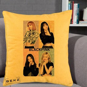 Perna Personalizata K-pop BLACKPINK Negru, 40x40 cm, Galben, Husa Detasabila, Perna Inclusa, BEKZ®
